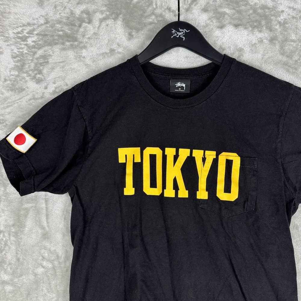 Stussy Tokyo International Pocket Graphic Japan Flag T-Shirt Black Mens Medium